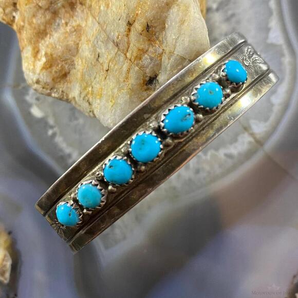 Marie Bahe Vintage Sterling Silver Turquoise Single Row Bracelet For Women - Picture 1 of 10